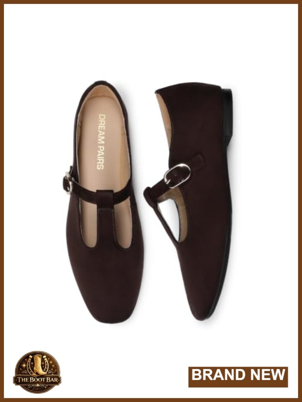 T-Strap Mary Jane Flats Faux Suede Square Toe Buckle Slip Resistant